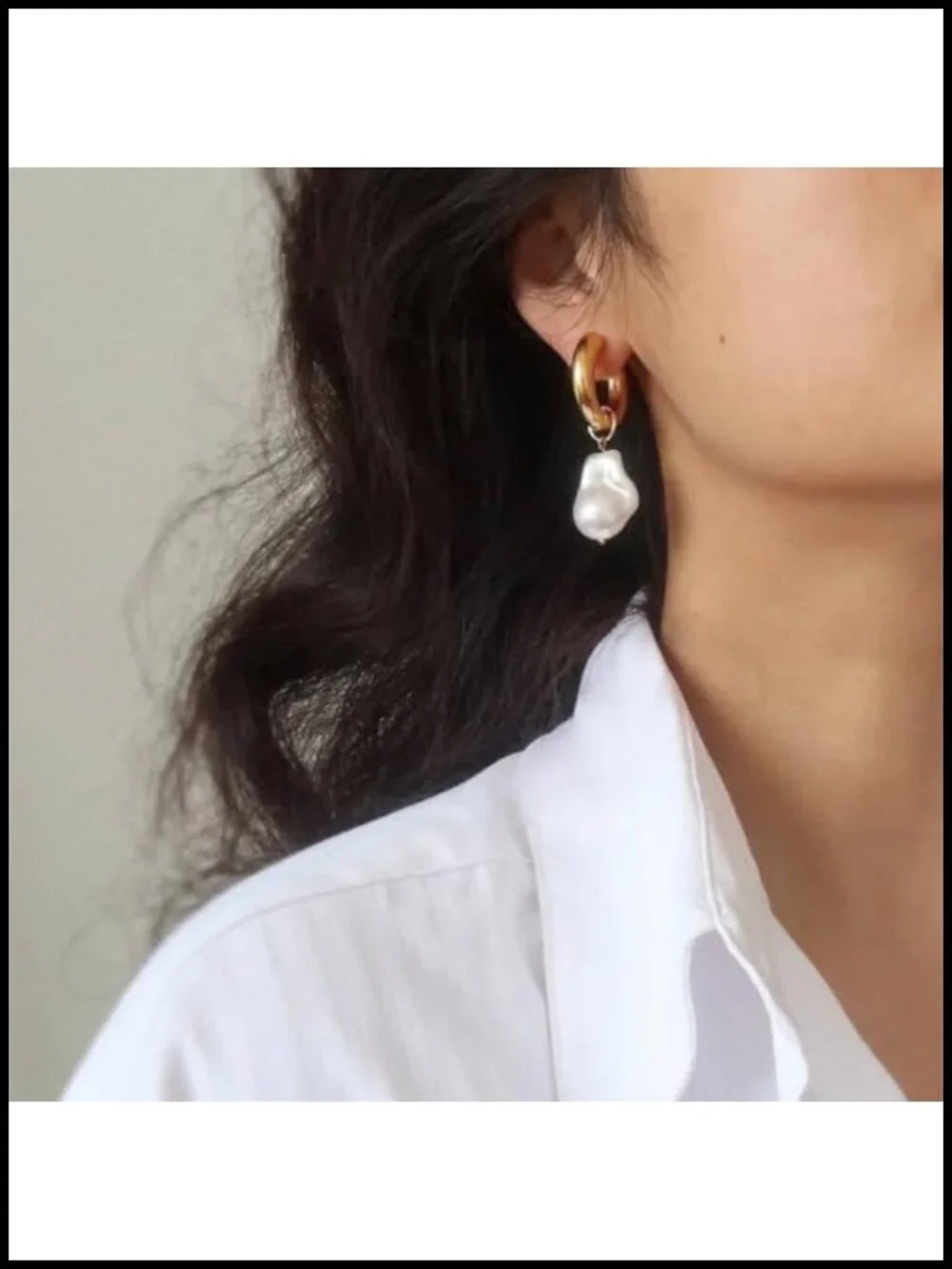 14K Gold Plated Pearl Drop Dangle Earrings Huggie Hoop Hypoallergenic Women